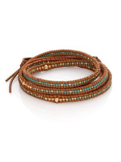 Chan Luu Beaded Leather Multi-row Wrap Bracelet In Brown