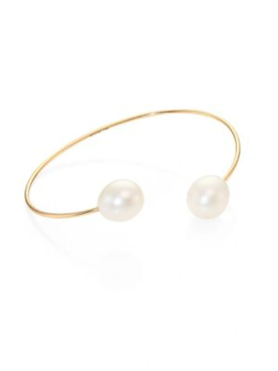 Mizuki 10mm White Oval Pearl & 14k Yellow Gold Cuff Bracelet In Gold Pearl