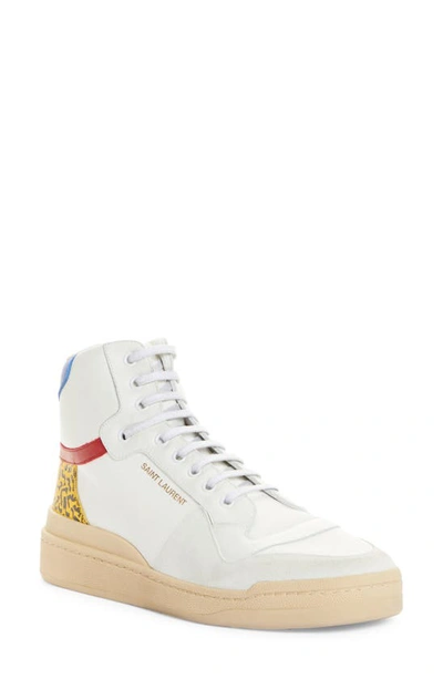 Saint Laurent Multicolor Canvas & Leather Lace-up Sneakers In White