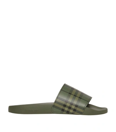 Burberry Men's Check Pool Slide Sandals In Military Green Ip