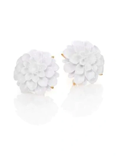 Kenneth Jay Lane Flower Resin Clip-on Earrings In Gold White
