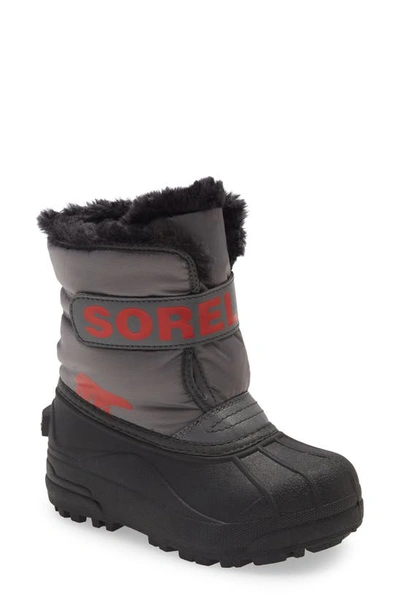 Sorel Kids' Snow Commander Insulated Waterproof Boot In Quarry/ Cherrybomb