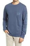 Vineyard Vines Garment Dyed Vintage Whale Long-sleeve Pocket Graphic Tee In Oxbow Blue
