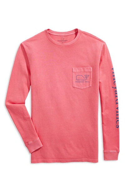 Vineyard Vines Garment Dyed Vintage Whale Long-sleeve Pocket Graphic Tee In Lobster Reef