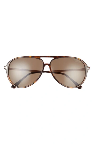 Tom Ford Samson Polarized Brow Bar Aviator Sunglasses, 62 Mm In Brown