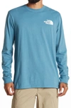 The North Face Long Sleeve Box Logo Tee In Storm Blue