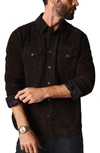 Billy Reid Suede Snap Front Shirt In Chocolate