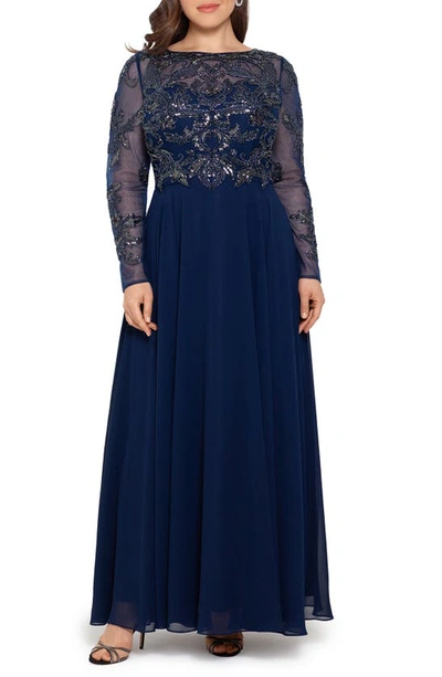 xscape long sleeve beaded dress Xscape Evenings Mason Long Sleeve Beaded Chiffon Dress 3174X main image 0