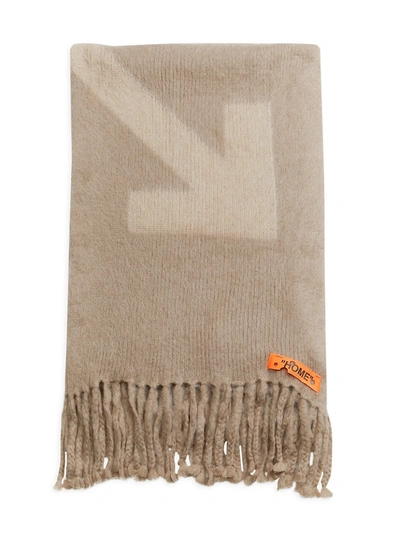 Off-white Arrow-print Mohair Wool Blanket In Taupe Beige