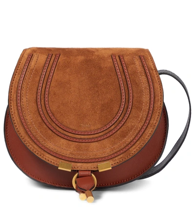 Chloé Marcie Small Suede Saddle Crossbody Bag In Tandnu