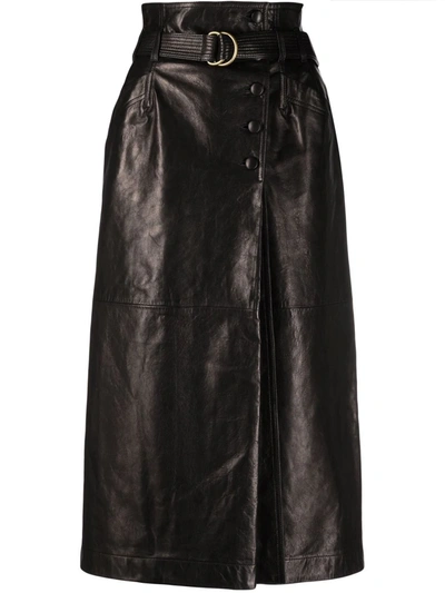 Ulla Johnson Sonia Belted Leather Pencil Skirt In Schwarz