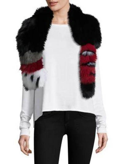 Adrienne Landau Tail-detail Fox Fur Scarf In Black Red