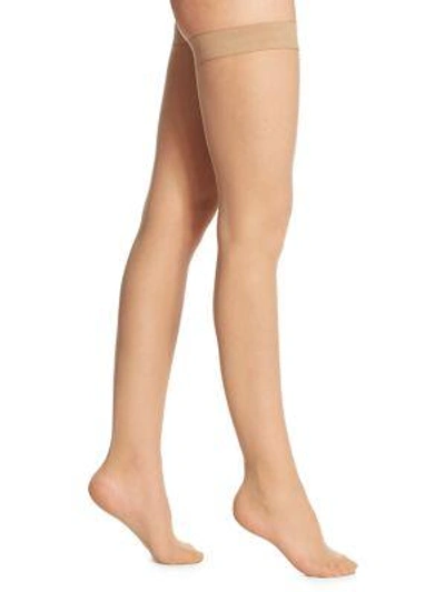 Wolford Individual 10 Sheer Thigh Highs In Sand