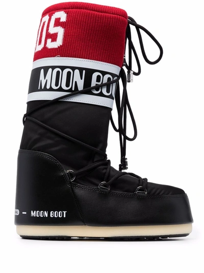 Gcds Classic Icon Moon Boot W/ Knit Band In Black