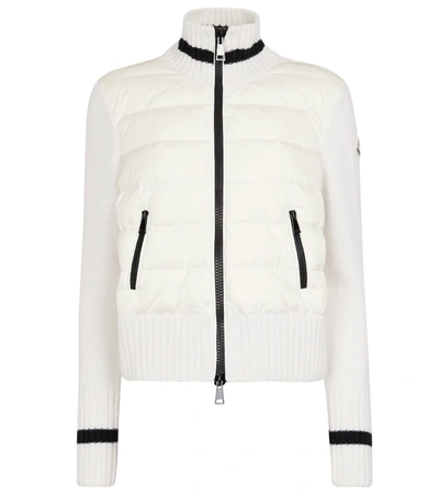 Moncler Paneled Ribbed Wool And Quilted Shell Down Cardigan In White