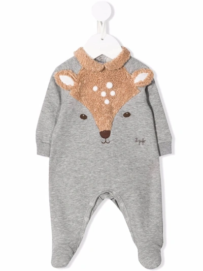 Il Gufo Babies' Embroidered Long-sleeved Romper In Серый