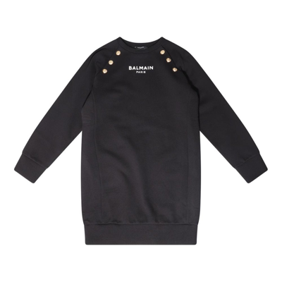 Balmain Kids' Button-embellished Sweatshirt Dress In Black