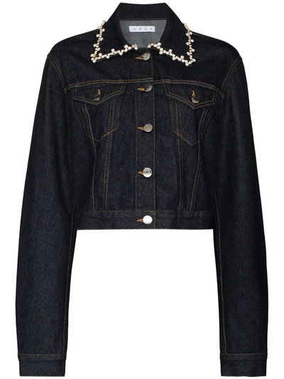 Area Crystal Pearl-trim Denim Jacket In Blue ModeSens