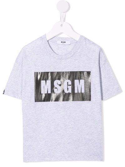 Msgm Kids' Box Logo-print Cotton T-shirt In Grey
