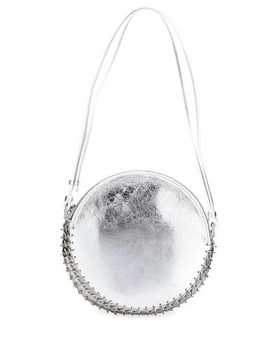Rabanne 14#02 Crackled Metallic Leather Circle Bag In Silver