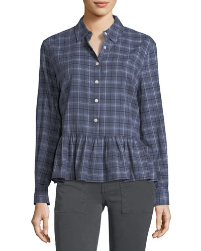 The Great The Ruffle Long-sleeve Plaid Oxford Shirt In Multi Pattern
