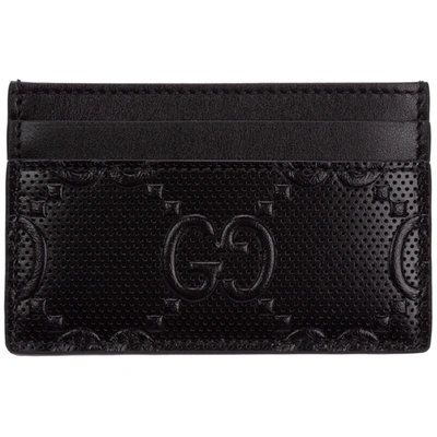 Gucci Men's Genuine Leather Credit Card Case Holder Wallet In Nero