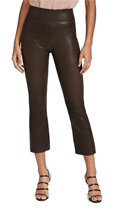Sprwmn Cropped Leather Flared Leggings In Brown