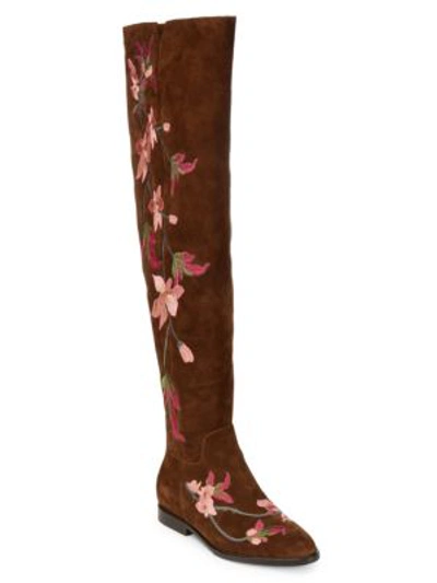 Ash Jess Embroidered Suede Over-the-knee Boots In Russet