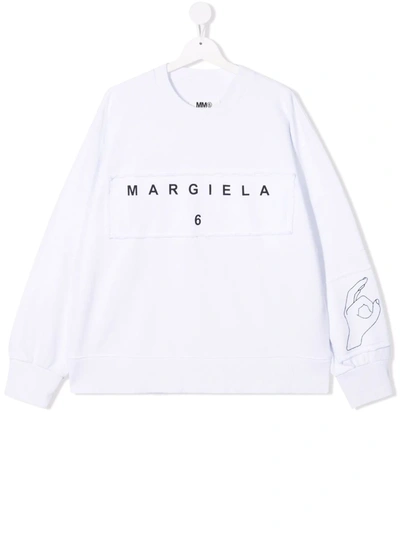 Mm6 Maison Margiela Teen Studded-logo Cotton Sweatshirt In White