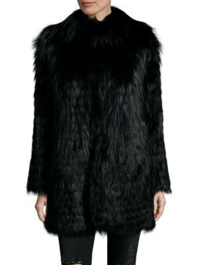 Karl Lagerfeld Fuzzy Fox Fur Coat In Black