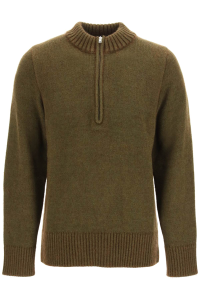 Maison Margiela Half Zip Sweater In Khaki