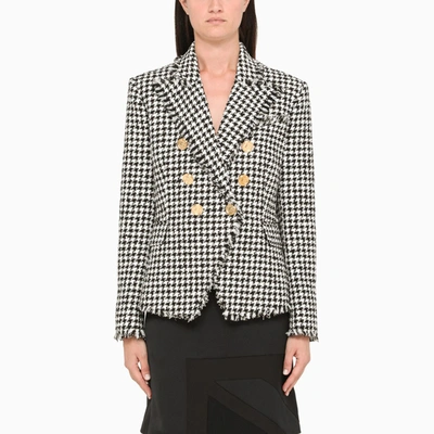 Balmain Double-breasted Pied-de-poule Blazer In White