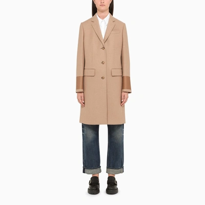 Burberry Camel Single-breasted Coat In Beige