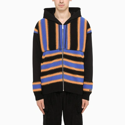 Marcelo Burlon County Of Milan Black/blue/orange Knitted Zip Cardigan