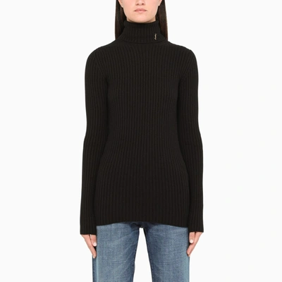 Saint Laurent Black Ribbed Turtle Neck Jumper