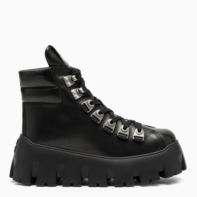 Miu Miu Black Leather Oversized Lace-up Boots