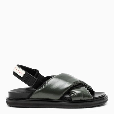 Marni Green/black Crossed Padded Sandals