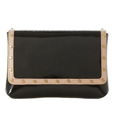Dune Borriss Patent Studded Clutch Bag In Black-leather