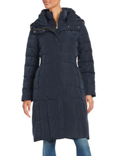 Cole Haan Women's Shirred-waist Hooded Quilted Down Coat In Navy