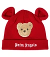 Palm Angels Kids' Ear-embellished Virgin Wool Beanie In Red