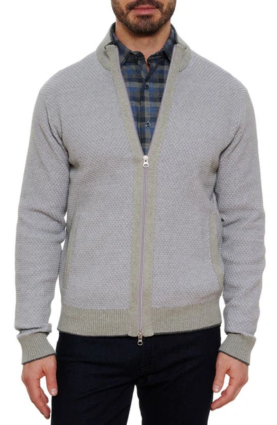 Robert Graham Armidale Cotton Textured Knit Classic Fit Full Zip Mock Neck Sweater In Grey