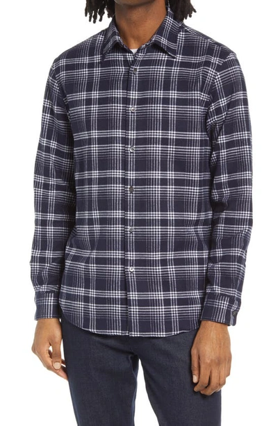 Theory Noll Twill Flannel Relaxed Fit Shirt In Baltic/white
