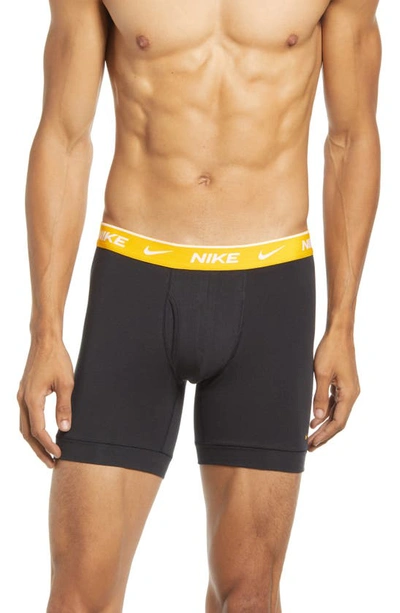 Nike Dri-fit Everyday Assorted 3-pack Performance Boxer Briefs In Black/ Gold / Hyper Royal