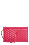 Saint Laurent Monogram Matelasse Leather Pouch In Fuchsia