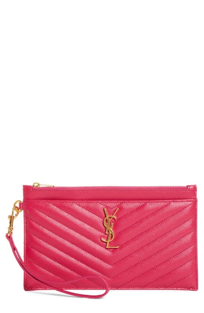 Saint Laurent Monogram Matelasse Leather Pouch In Fuxia Couture