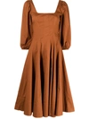 Staud Swells Stretch Cotton Fit & Flare Midi Dress In Tan