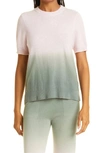 Nicole Miller Dip Dye Cashmere Short Sleeve Sweater In Blush/ Grey