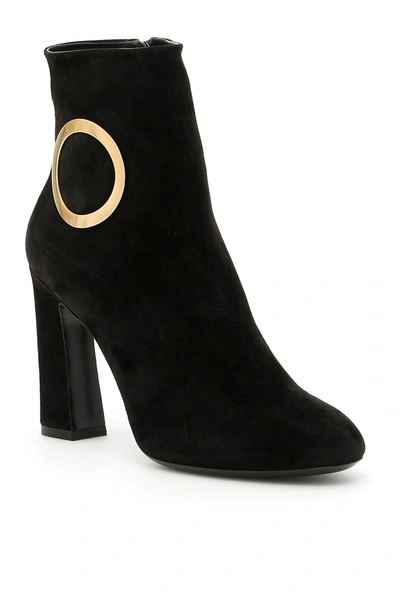 Roger Vivier Chunky Trompette Round Buckle Booties In Nero|nero