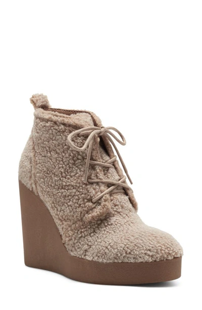 Jessica Simpson Women's Mesila Lace-up Wedge Booties Women's Shoes In Taupe Furry