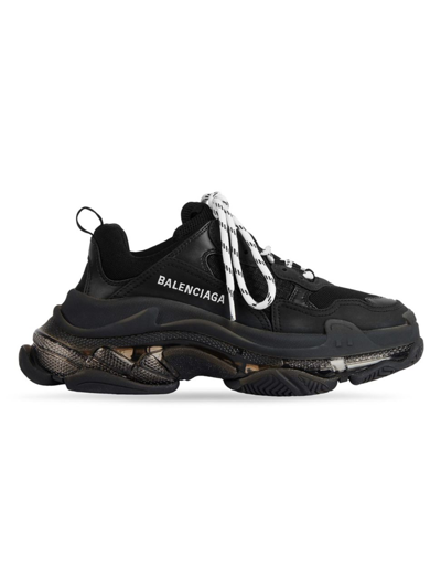 Balenciaga Triple S Clear Sole Logo-embroidered Leather, Nubuck And Mesh Sneakers In Black